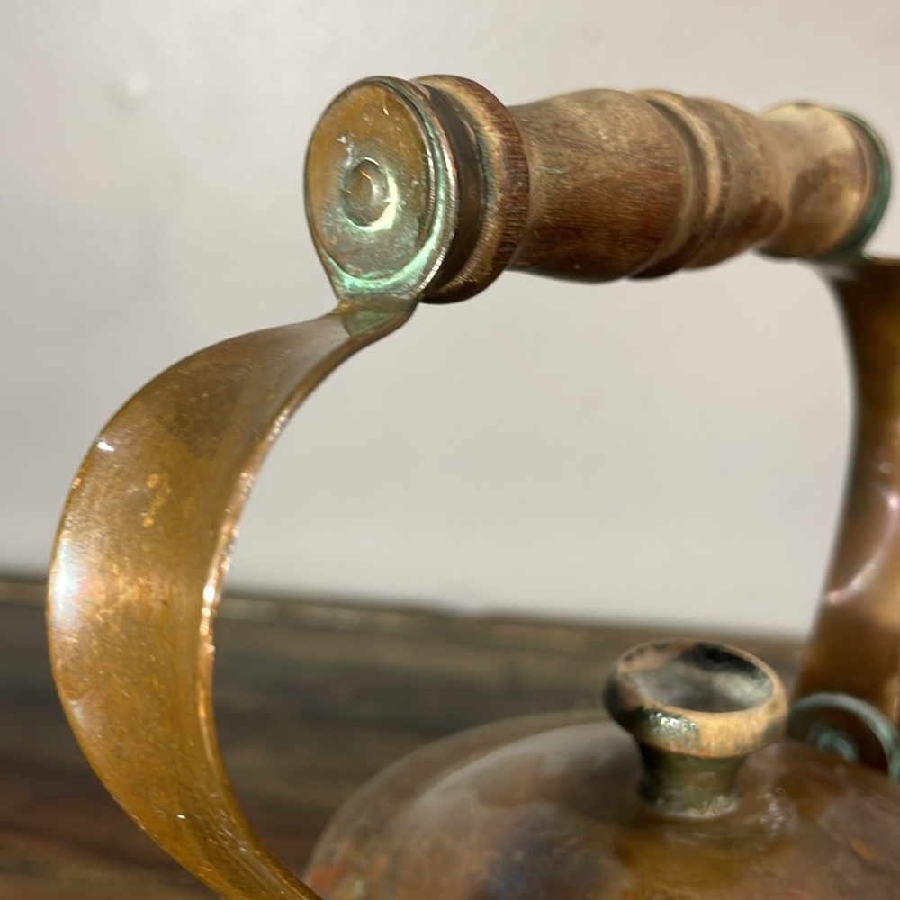 Vintage Copper Teapot with Wooden Handle gorgeous greening! This is a beauty! - Picture 17 of 17